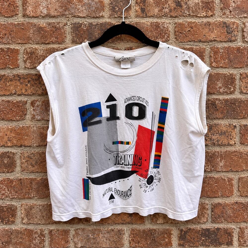 Vintage Aero Dynamics 90s Abstract Graphic Distressed Cropped T-Shirt M